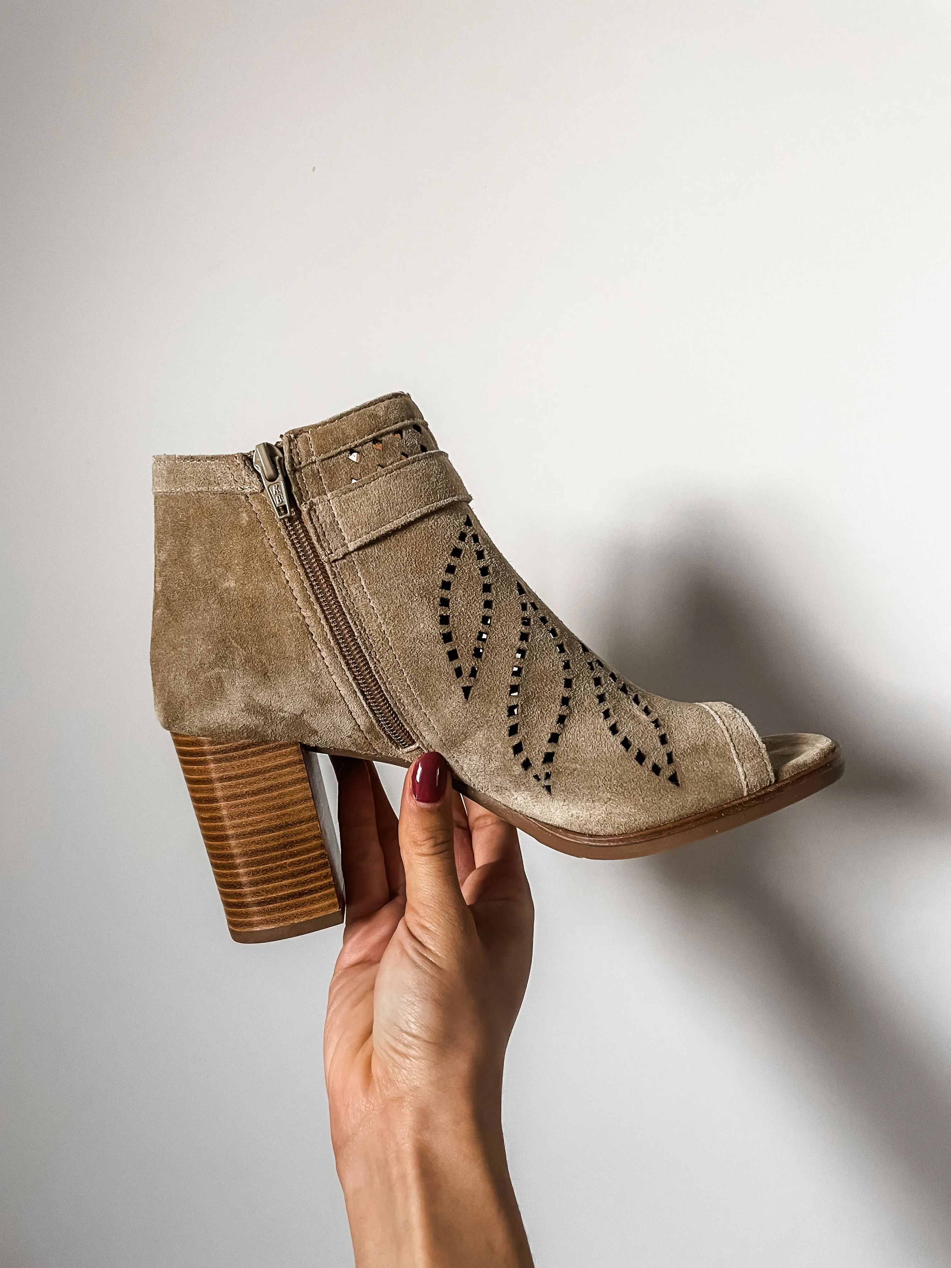 Alpe Laser-Cut Peep Toe Heeled Ankle Boots PREMIUM BRAND