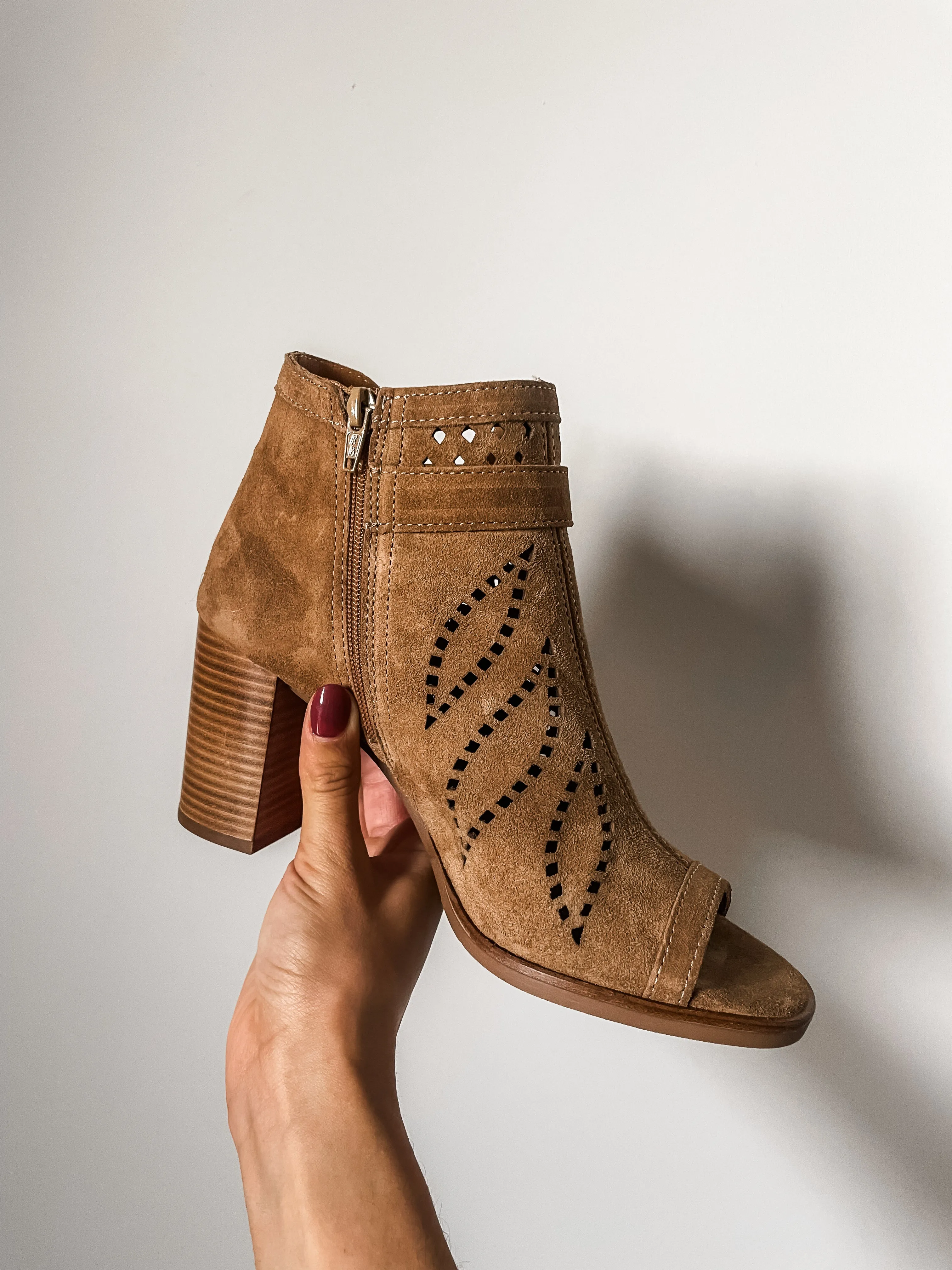 Alpe Laser-Cut Peep Toe Heeled Ankle Boots PREMIUM BRAND
