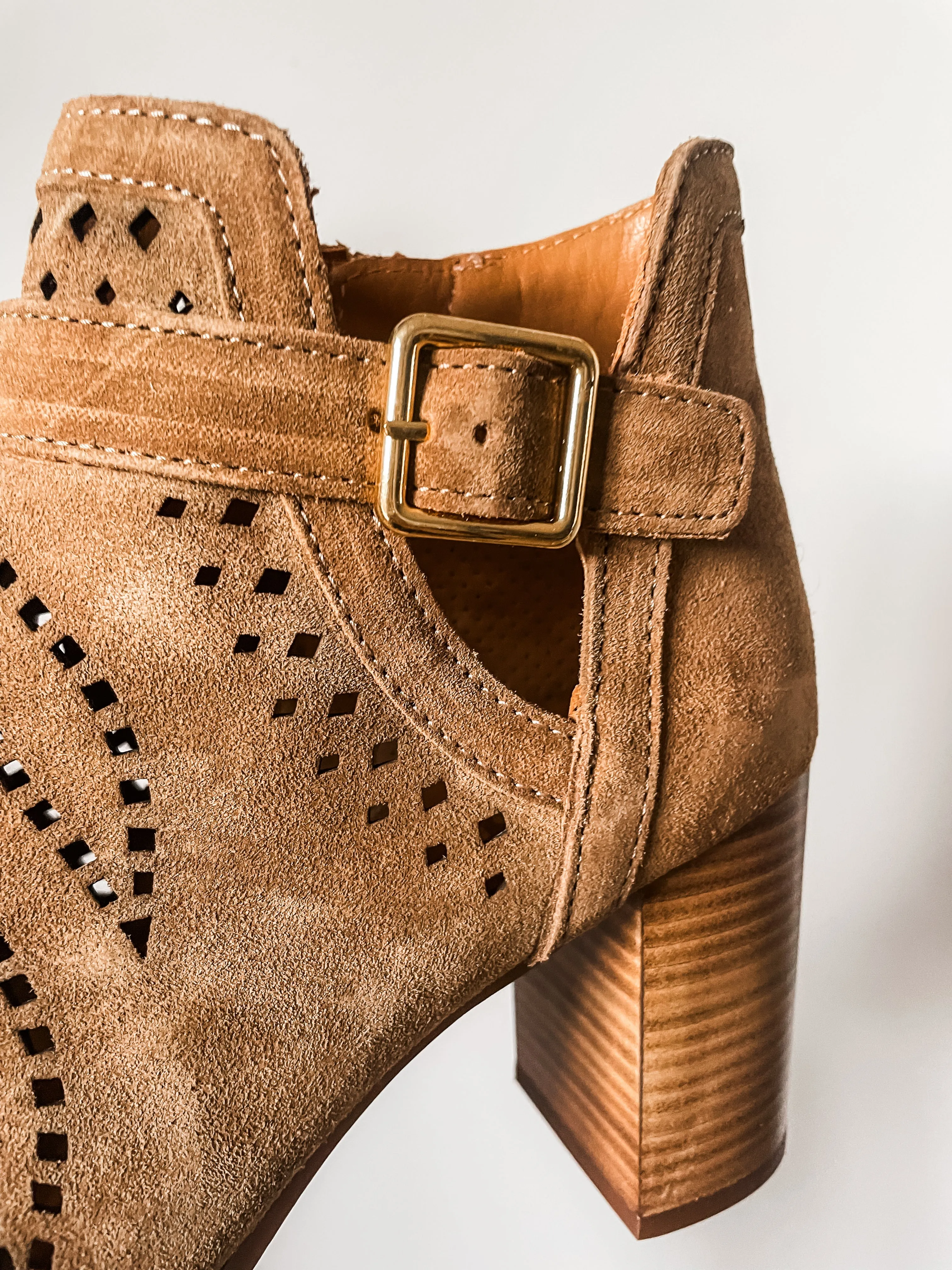 Alpe Laser-Cut Peep Toe Heeled Ankle Boots PREMIUM BRAND