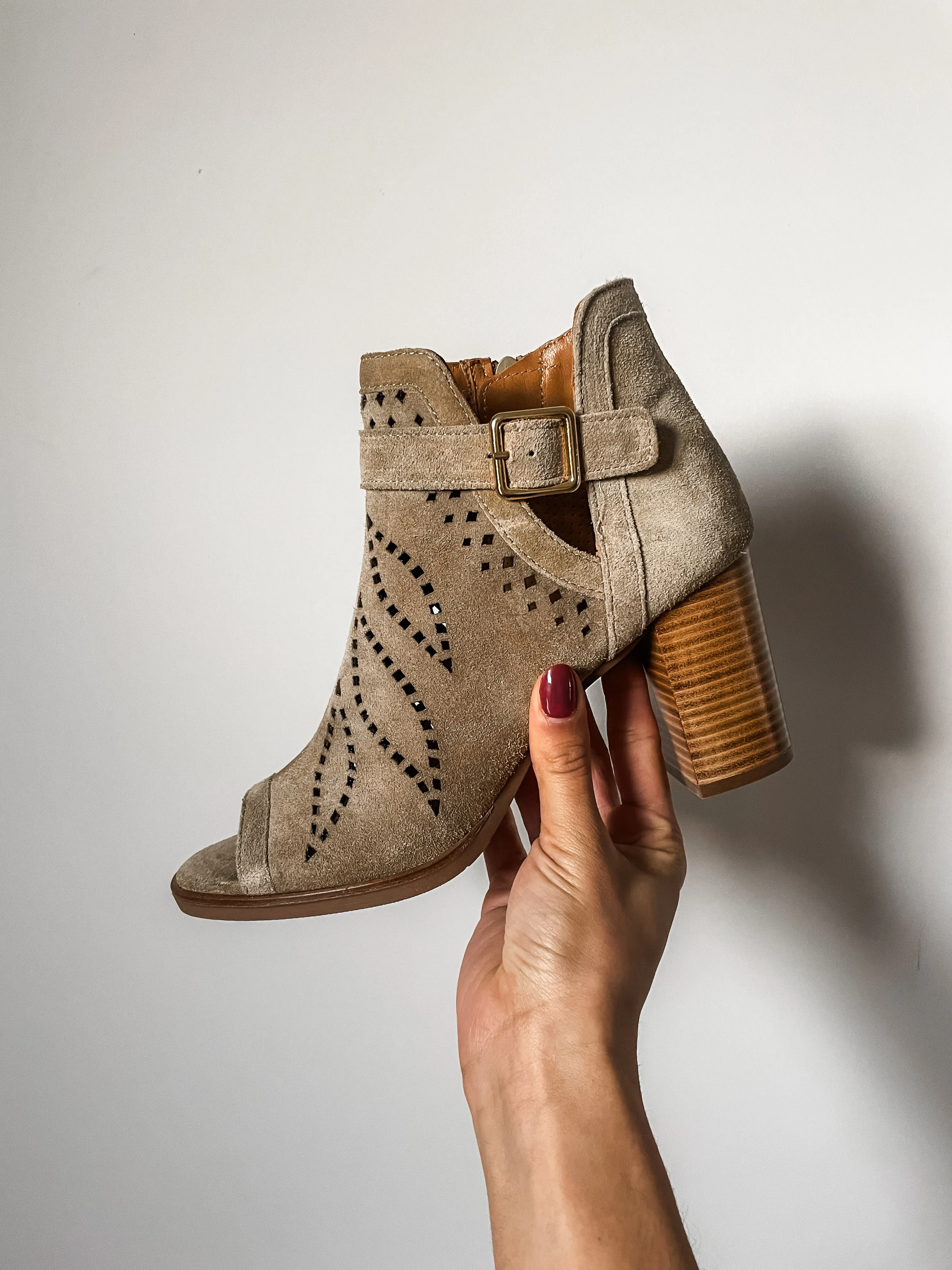 Alpe Laser-Cut Peep Toe Heeled Ankle Boots PREMIUM BRAND