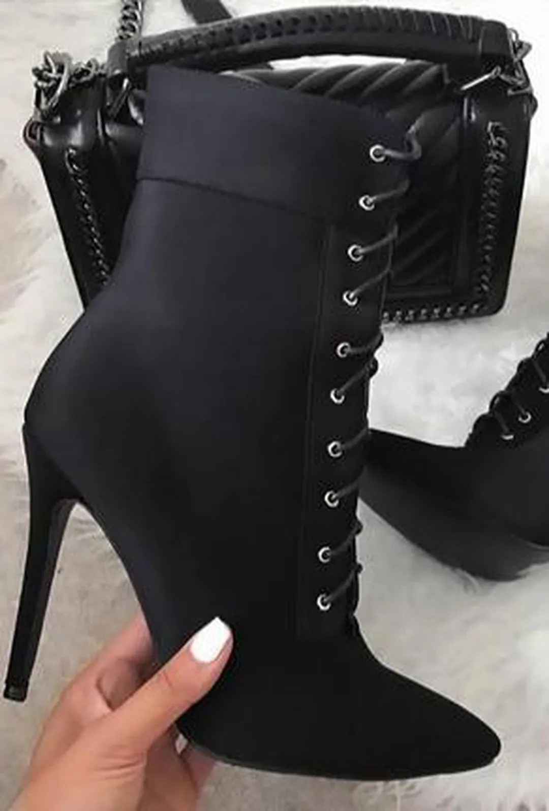 MAGGIE - SATIN LACE-UP BOOTS